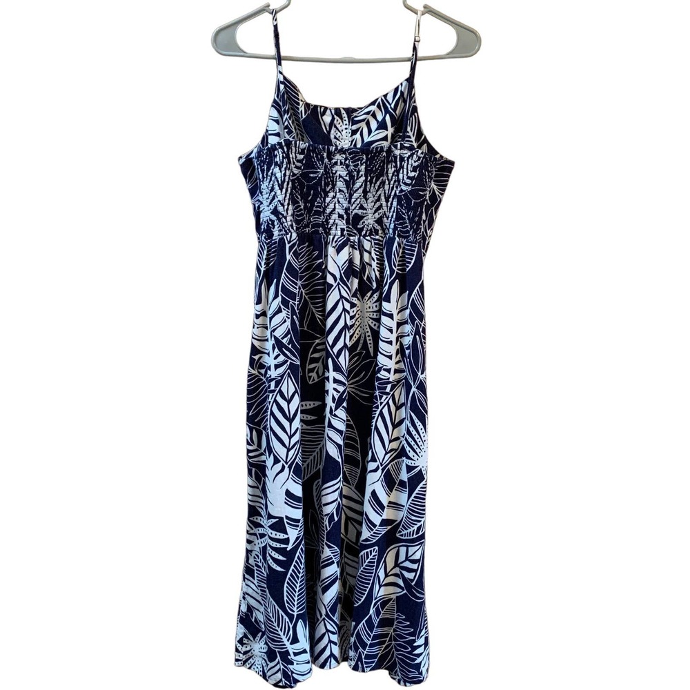 *K225 Old Navy Women's Large Tropical White & Navy Dress, Adjustable Straps EUC - Picture 2 of 9